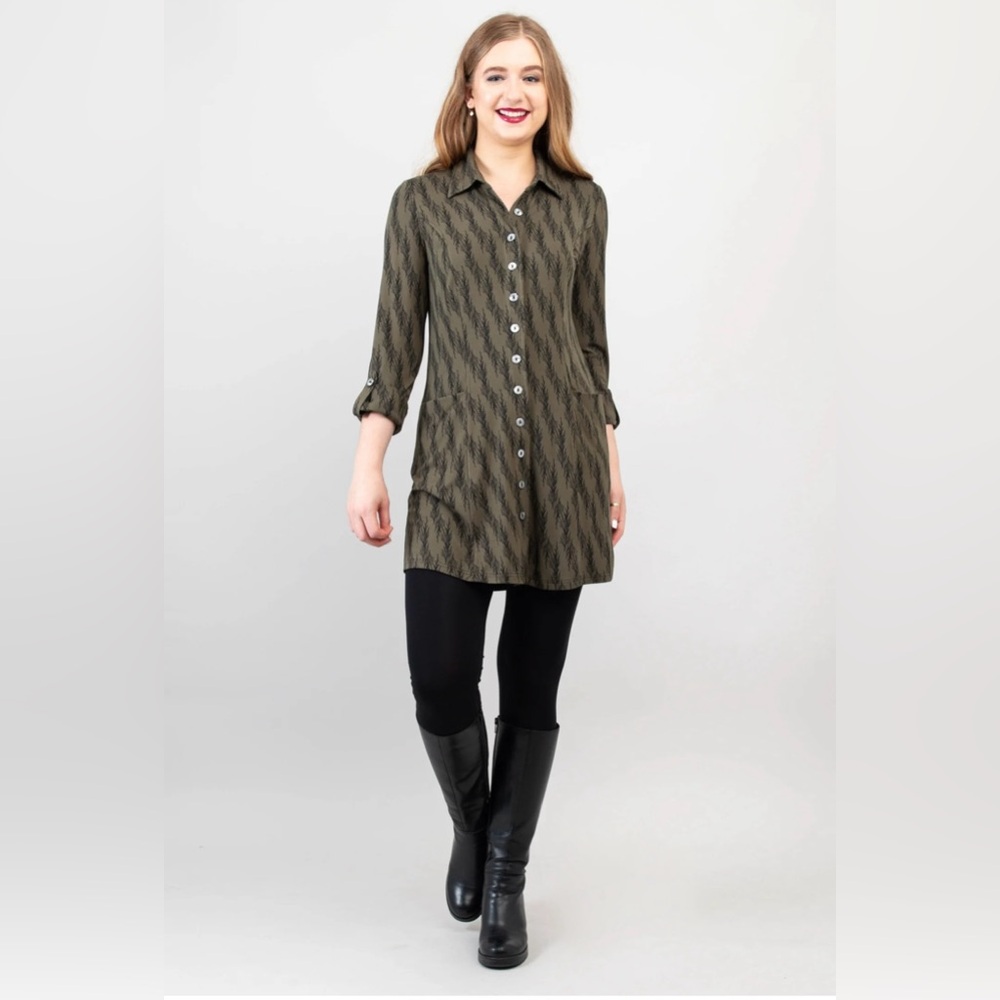 Blue Sky Clothing Co Charlie Tunic, Cedar Forest, Bamboo. Size Medium